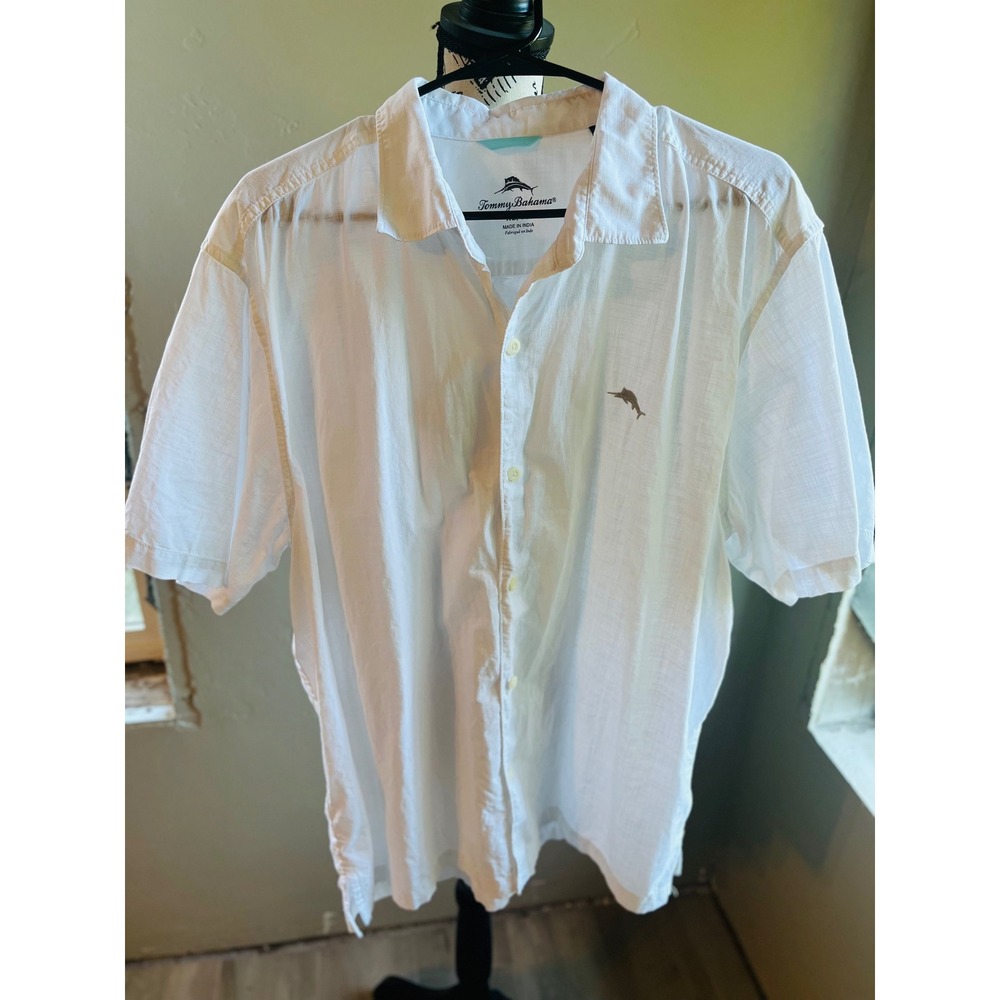 Tommy Bahama Mens XL White Cotton Short Sleeve Button Down Shirt TB324041TX
